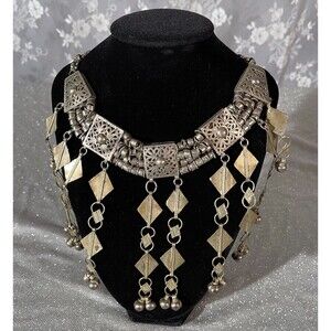 Antique 1920s Silver tone Ethnic Necklace 20s Bohemian Jazz Age Afghan Kuchi